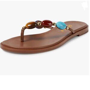 miss left Sienna Jewelled Strap Open Toe Flip Flops Insole Slip on Sandals